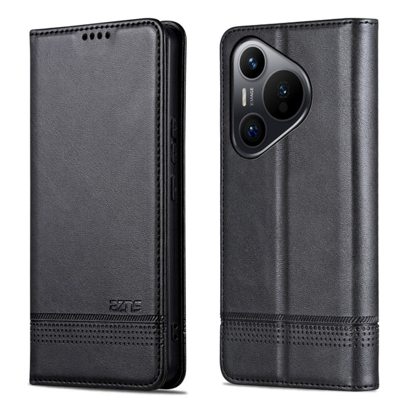 For Huawei Pura 70 AZNS Magnetic Calf Texture Flip Leather Phone Case(Black)