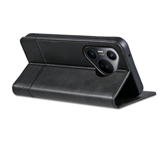 For Huawei Pura 70 AZNS Magnetic Calf Texture Flip Leather Phone Case(Black)