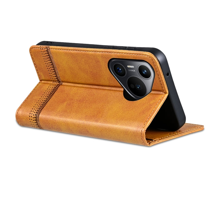 For Huawei Pura 70 AZNS Magnetic Calf Texture Flip Leather Phone Case(Light Brown)