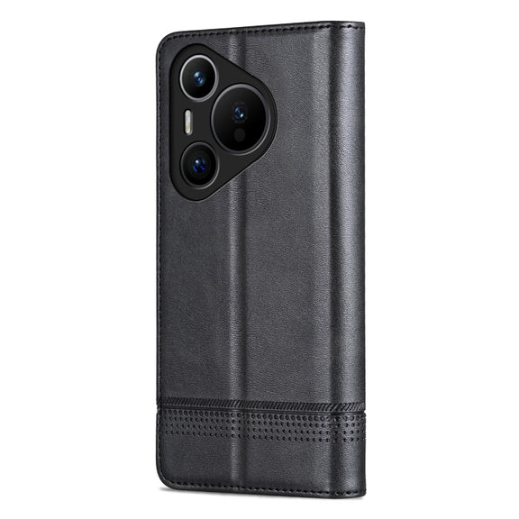 For Huawei Pura 70 Fine Hole AZNS Magnetic Calf Texture Flip Leather Phone Case(Black)