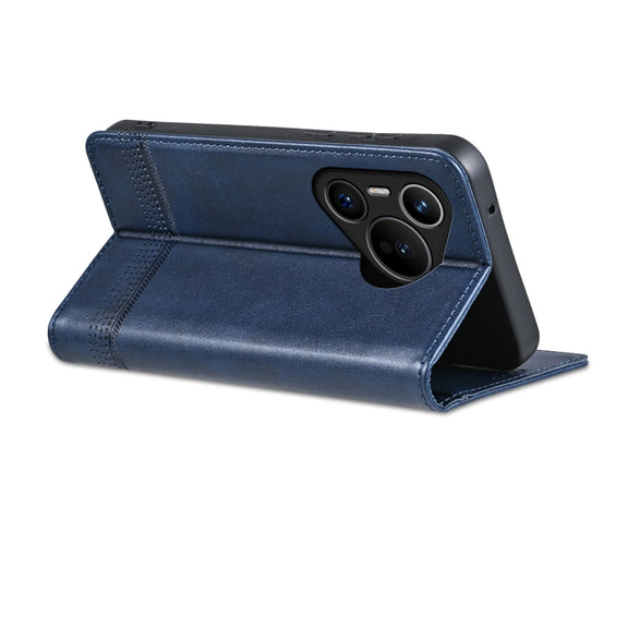 For Huawei Pura 70 Fine Hole AZNS Magnetic Calf Texture Flip Leather Phone Case(Dark Blue)
