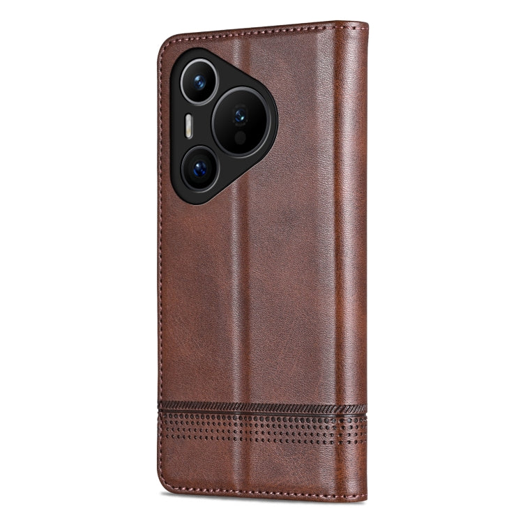 For Huawei Pura 70 Fine Hole AZNS Magnetic Calf Texture Flip Leather Phone Case(Dark Brown)
