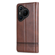For Huawei Pura 70 Fine Hole AZNS Magnetic Calf Texture Flip Leather Phone Case(Dark Brown)