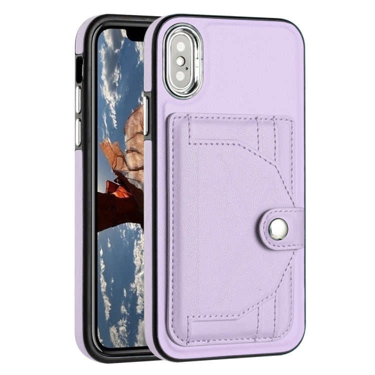 For iPhone X / XS Shockproof Leather Phone Case with Card Holder(Purple)