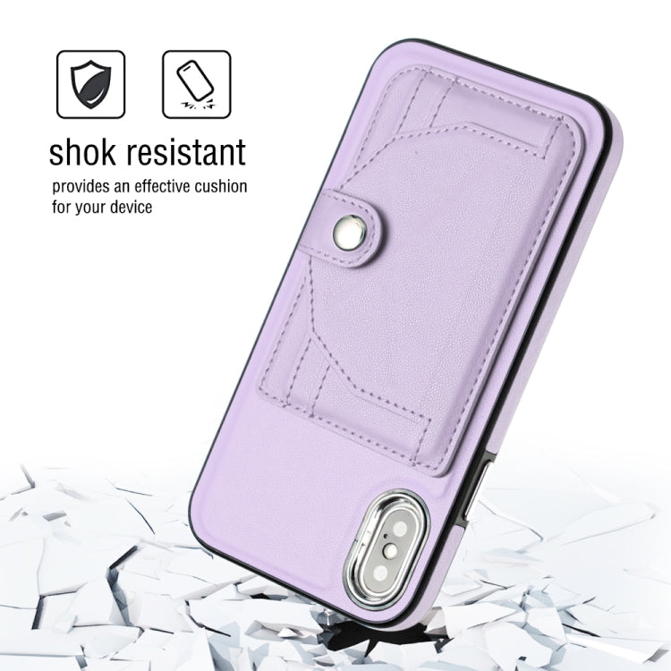 For iPhone X / XS Shockproof Leather Phone Case with Card Holder(Purple)