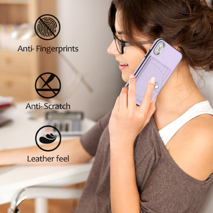 For iPhone X / XS Shockproof Leather Phone Case with Card Holder(Purple)