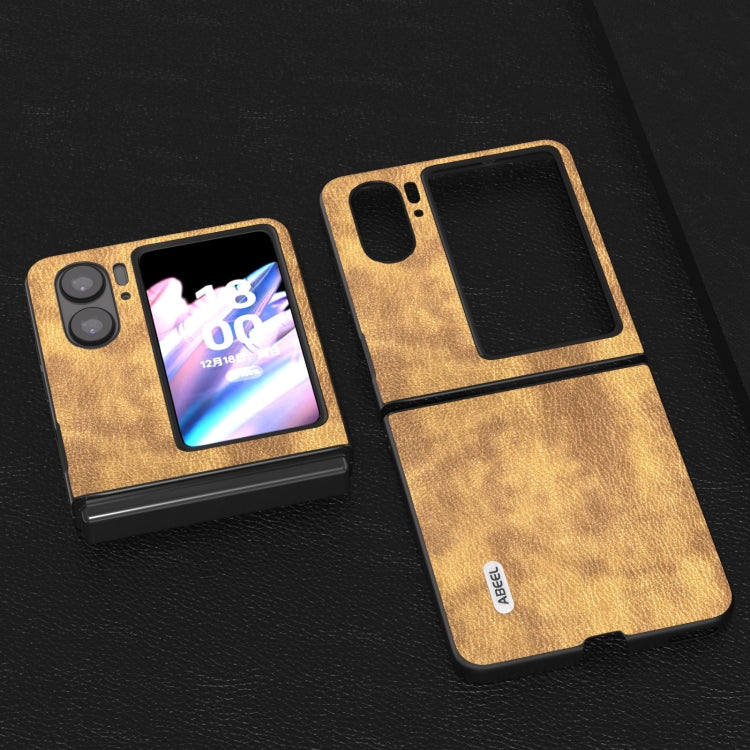 For OPPO Find N2 Flip ABEEL Retro Litchi Texture PU Phone Case(Brown)