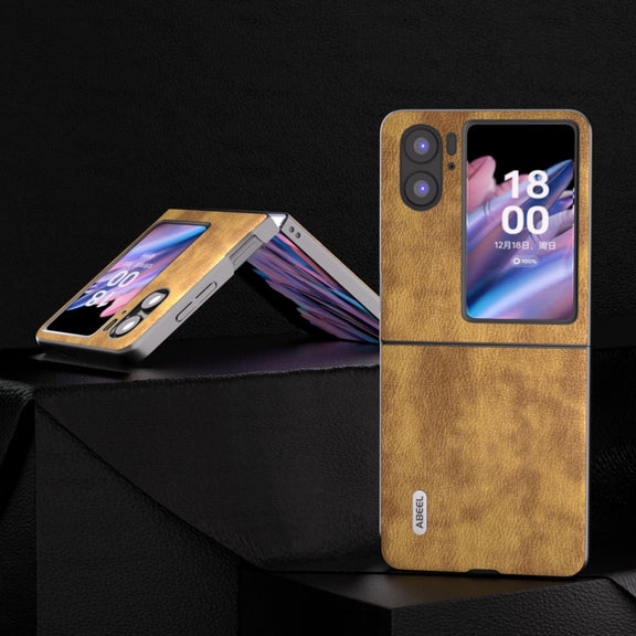 For OPPO Find N2 Flip ABEEL Retro Litchi Texture PU Phone Case(Brown)