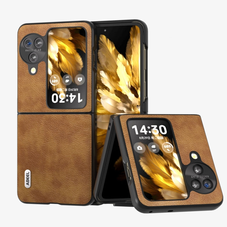 For OPPO Find N3 Flip ABEEL Retro Litchi Texture PU Phone Case(Brown)