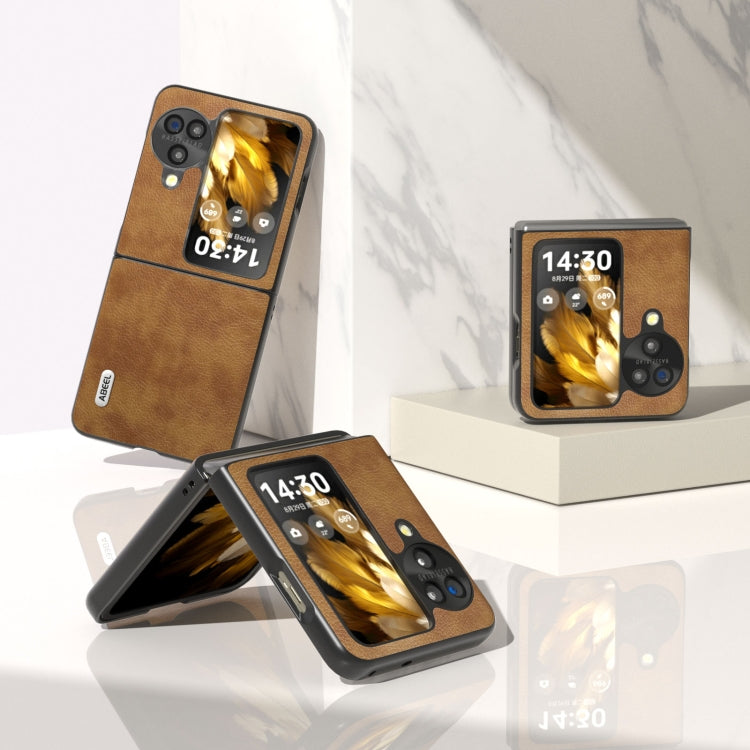 For OPPO Find N3 Flip ABEEL Retro Litchi Texture PU Phone Case(Brown)