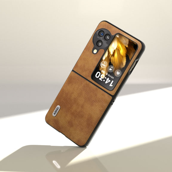 For OPPO Find N3 Flip ABEEL Retro Litchi Texture PU Phone Case(Brown)
