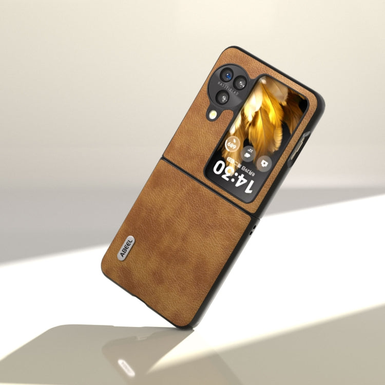 For OPPO Find N3 Flip ABEEL Retro Litchi Texture PU Phone Case(Brown)