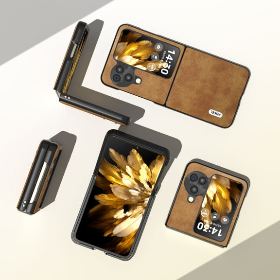 For OPPO Find N3 Flip ABEEL Retro Litchi Texture PU Phone Case(Brown)