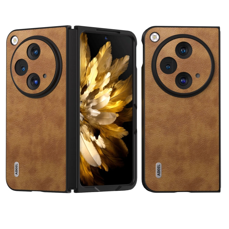 For OPPO Find N3 / OnePlus Open ABEEL Retro Litchi Texture PU Phone Case(Brown)