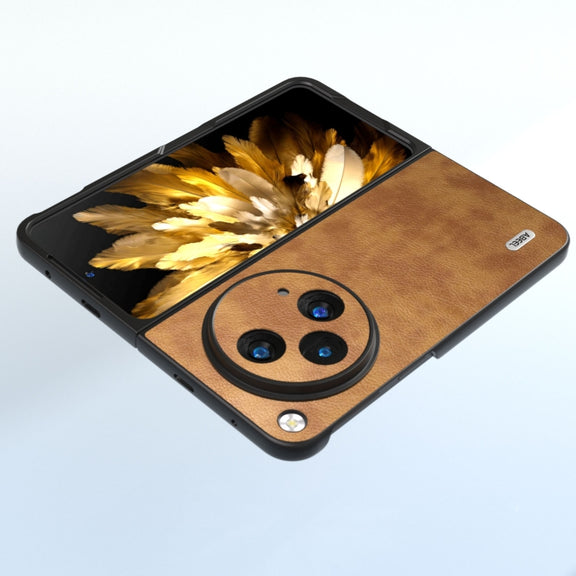 For OPPO Find N3 / OnePlus Open ABEEL Retro Litchi Texture PU Phone Case(Brown)