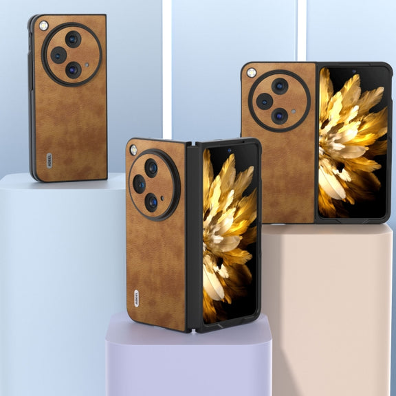 For OPPO Find N3 / OnePlus Open ABEEL Retro Litchi Texture PU Phone Case(Brown)