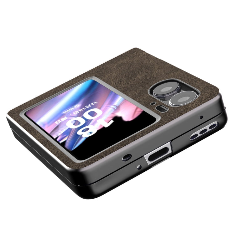 For OPPO Find N2 Flip ABEEL Dream Litchi Texture PU Phone Case(Khaki)