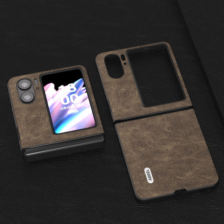 For OPPO Find N2 Flip ABEEL Dream Litchi Texture PU Phone Case(Khaki)