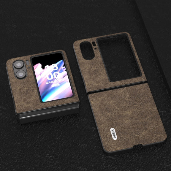 For OPPO Find N2 Flip ABEEL Dream Litchi Texture PU Phone Case(Khaki)