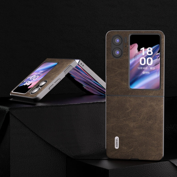 For OPPO Find N2 Flip ABEEL Dream Litchi Texture PU Phone Case(Khaki)