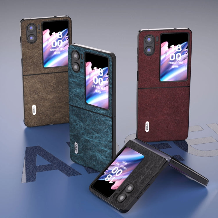 For OPPO Find N2 Flip ABEEL Dream Litchi Texture PU Phone Case(Khaki)