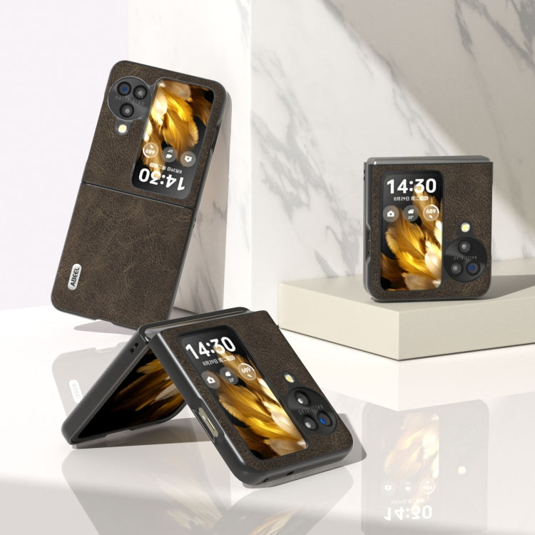 For OPPO Find N3 Flip ABEEL Dream Litchi Texture PU Phone Case(Khaki)