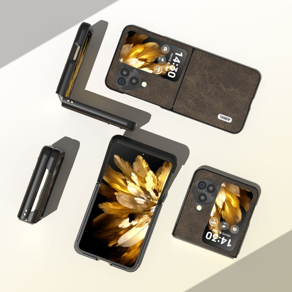 For OPPO Find N3 Flip ABEEL Dream Litchi Texture PU Phone Case(Khaki)