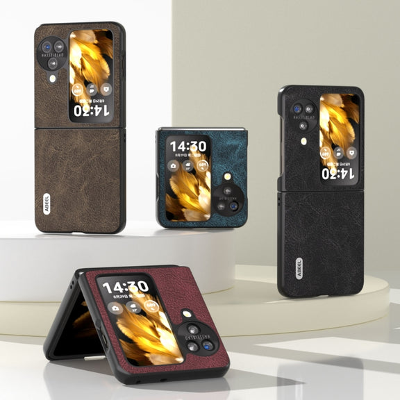 For OPPO Find N3 Flip ABEEL Dream Litchi Texture PU Phone Case(Khaki)