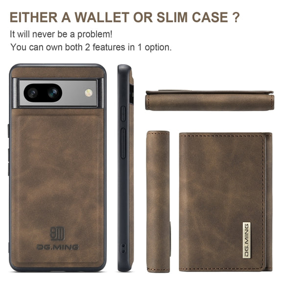 For Google Pixel 7A DG.MING M1 Series 3-Fold Multi Card Wallet + Magnetic Phone Case(Coffee)
