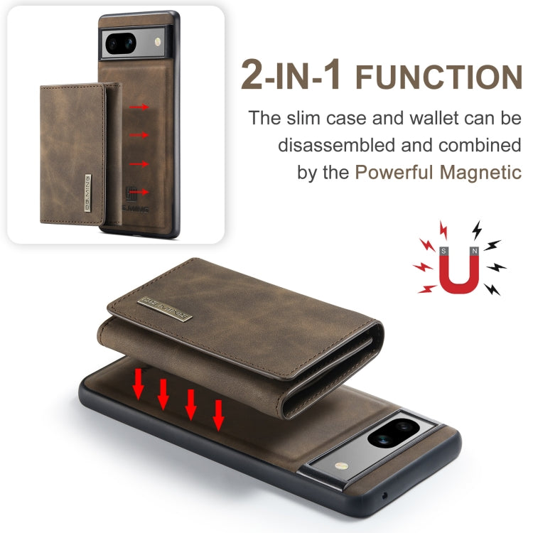For Google Pixel 7A DG.MING M1 Series 3-Fold Multi Card Wallet + Magnetic Phone Case(Coffee)
