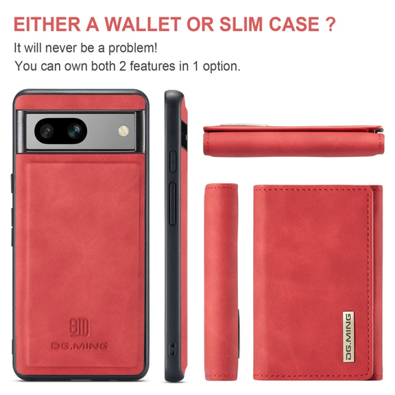 For Google Pixel 7A DG.MING M1 Series 3-Fold Multi Card Wallet + Magnetic Phone Case(Red)