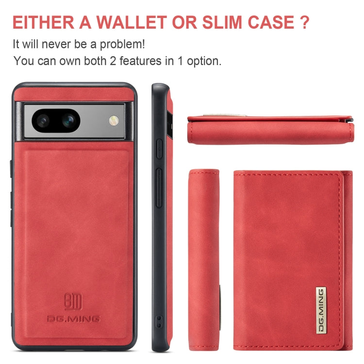 For Google Pixel 7A DG.MING M1 Series 3-Fold Multi Card Wallet + Magnetic Phone Case(Red)