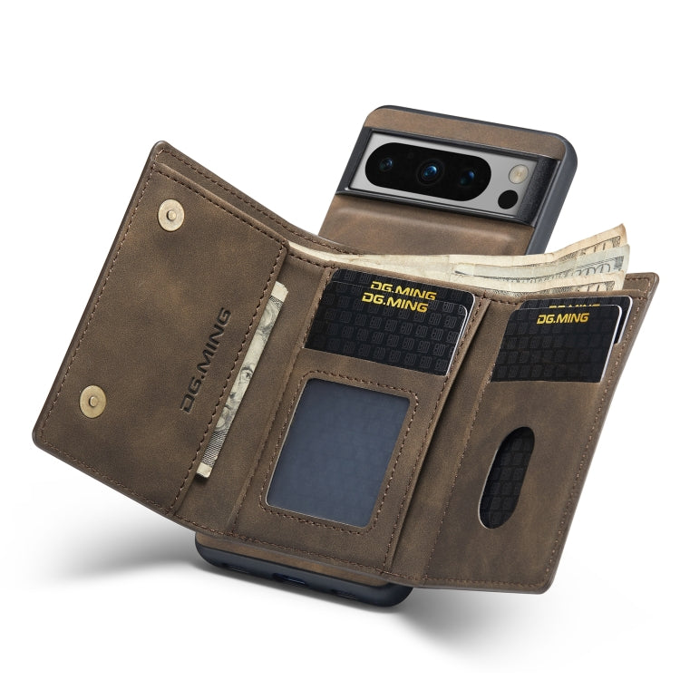 For Google Pixel 8 Pro DG.MING M1 Series 3-Fold Multi Card Wallet + Magnetic Phone Case(Coffee)