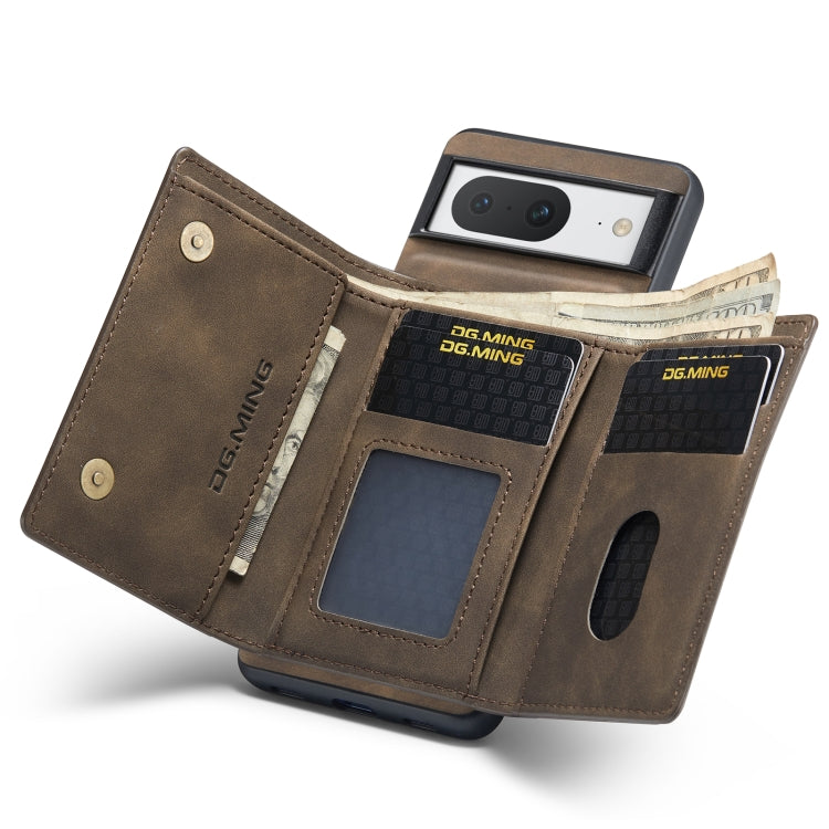 For Google Pixel 8 DG.MING M1 Series 3-Fold Multi Card Wallet + Magnetic Phone Case(Coffee)