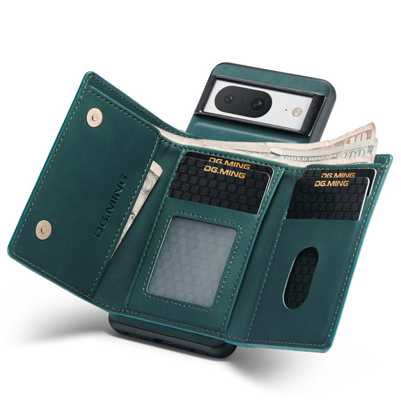 For Google Pixel 8 DG.MING M1 Series 3-Fold Multi Card Wallet + Magnetic Phone Case(Green)