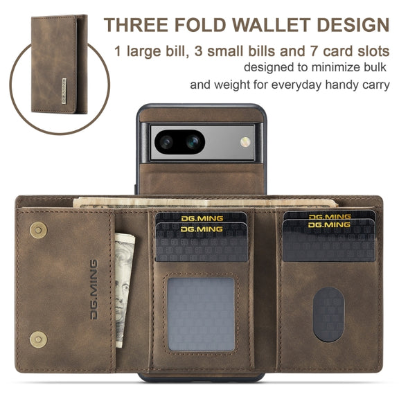 For Google Pixel 8A DG.MING M1 Series 3-Fold Multi Card Wallet + Magnetic Phone Case(Coffee)