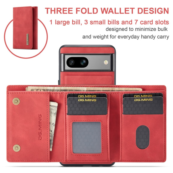 For Google Pixel 8A DG.MING M1 Series 3-Fold Multi Card Wallet + Magnetic Phone Case(Red)