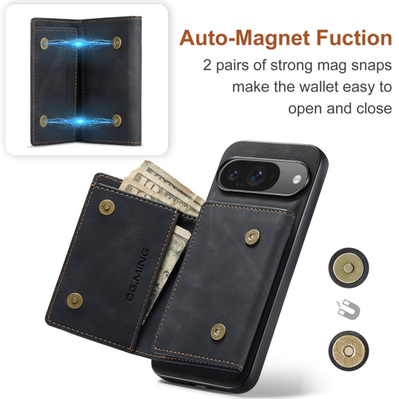 For Google Pixel 9 / 9 Pro DG.MING M1 Series 3-Fold Multi Card Wallet + Magnetic Phone Case(Black)