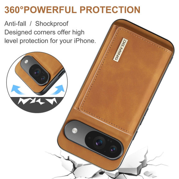 For Google Pixel 9 / 9 Pro DG.MING M1 Series 3-Fold Multi Card Wallet + Magnetic Phone Case(Brown)
