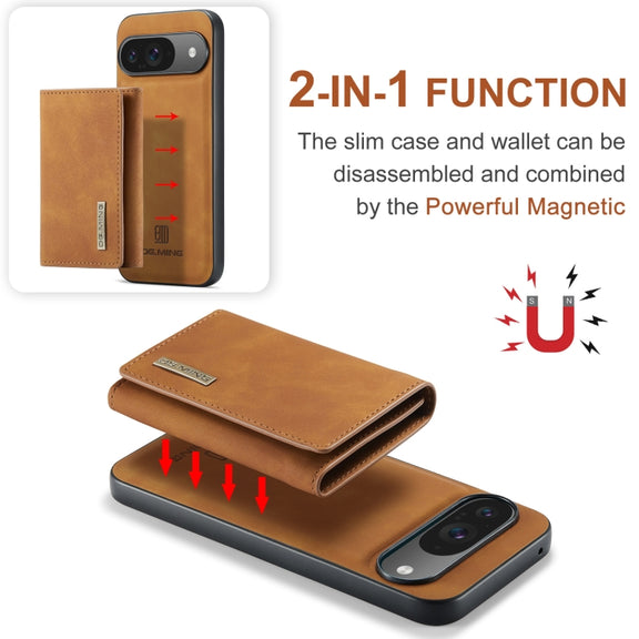 For Google Pixel 9 / 9 Pro DG.MING M1 Series 3-Fold Multi Card Wallet + Magnetic Phone Case(Brown)