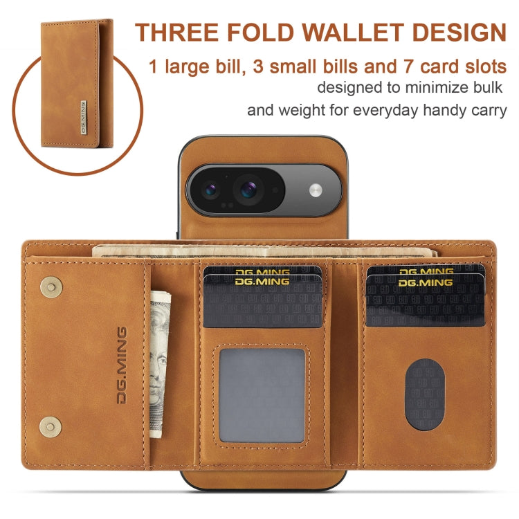 For Google Pixel 9 / 9 Pro DG.MING M1 Series 3-Fold Multi Card Wallet + Magnetic Phone Case(Brown)