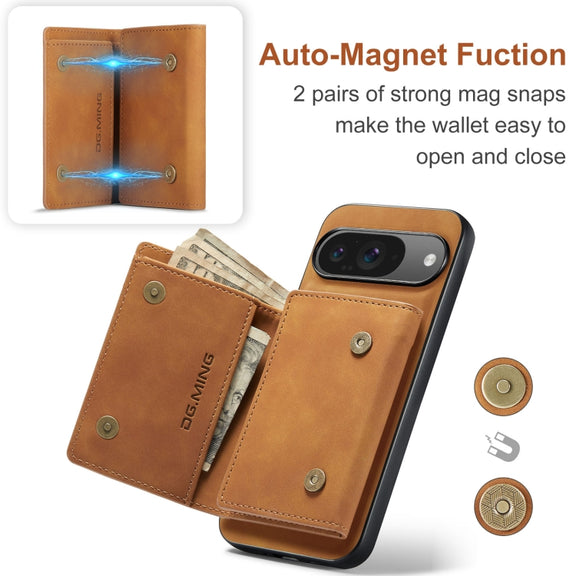 For Google Pixel 9 / 9 Pro DG.MING M1 Series 3-Fold Multi Card Wallet + Magnetic Phone Case(Brown)