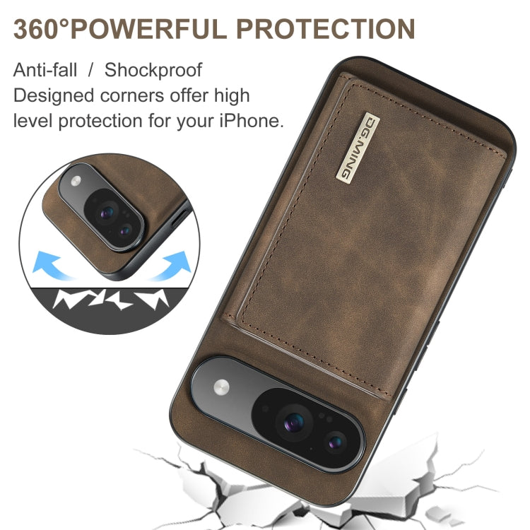 For Google Pixel 9 / 9 Pro DG.MING M1 Series 3-Fold Multi Card Wallet + Magnetic Phone Case(Coffee)