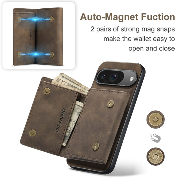 For Google Pixel 9 / 9 Pro DG.MING M1 Series 3-Fold Multi Card Wallet + Magnetic Phone Case(Coffee)