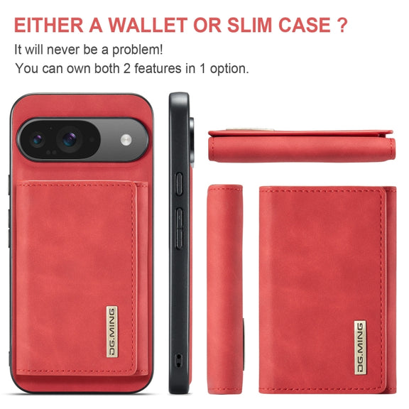 For Google Pixel 9 / 9 Pro DG.MING M1 Series 3-Fold Multi Card Wallet + Magnetic Phone Case(Red)