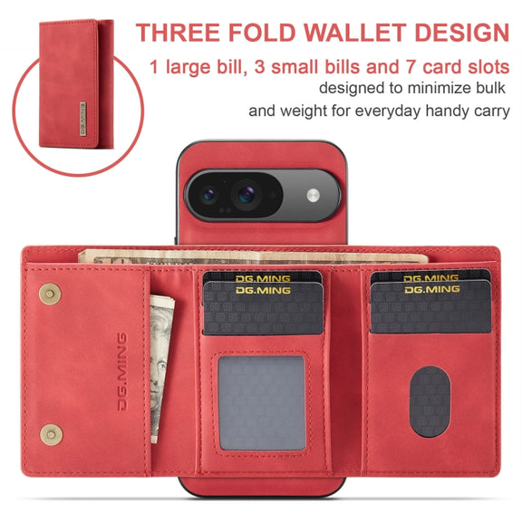 For Google Pixel 9 / 9 Pro DG.MING M1 Series 3-Fold Multi Card Wallet + Magnetic Phone Case(Red)