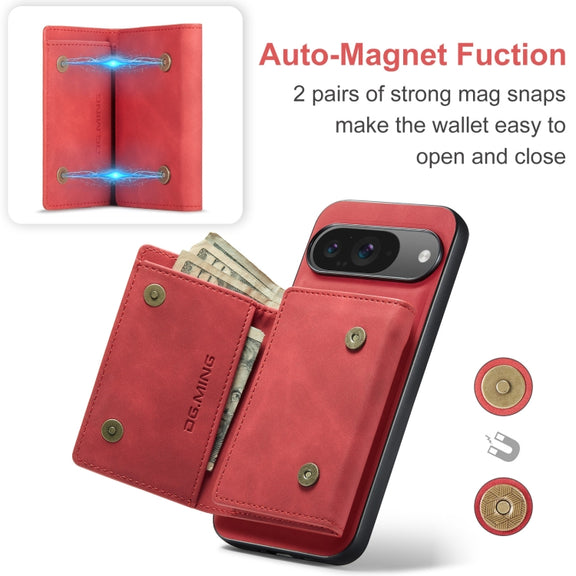 For Google Pixel 9 / 9 Pro DG.MING M1 Series 3-Fold Multi Card Wallet + Magnetic Phone Case(Red)