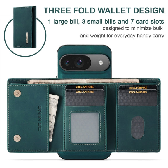 For Google Pixel 9 / 9 Pro DG.MING M1 Series 3-Fold Multi Card Wallet + Magnetic Phone Case(Green)