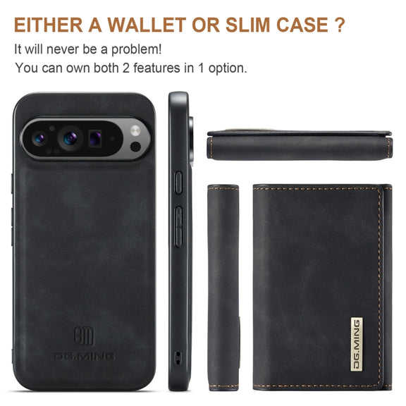 For Google Pixel 9 Pro XL DG.MING M1 Series 3-Fold Multi Card Wallet + Magnetic Phone Case(Black)