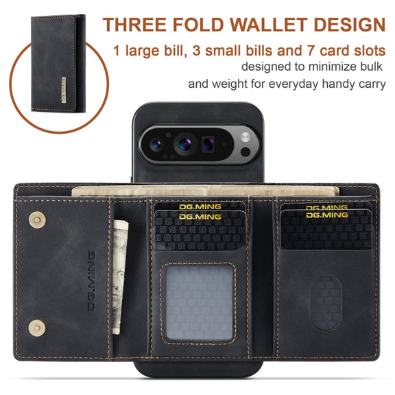 For Google Pixel 9 Pro XL DG.MING M1 Series 3-Fold Multi Card Wallet + Magnetic Phone Case(Black)